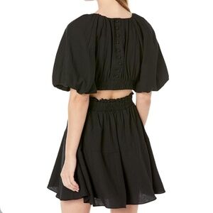 Moon river puff sleeve back cut out mini dress